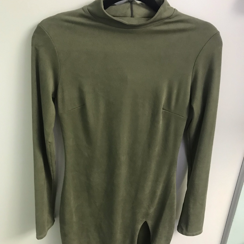 Long Sleeve Olive Green Velvet mini dress